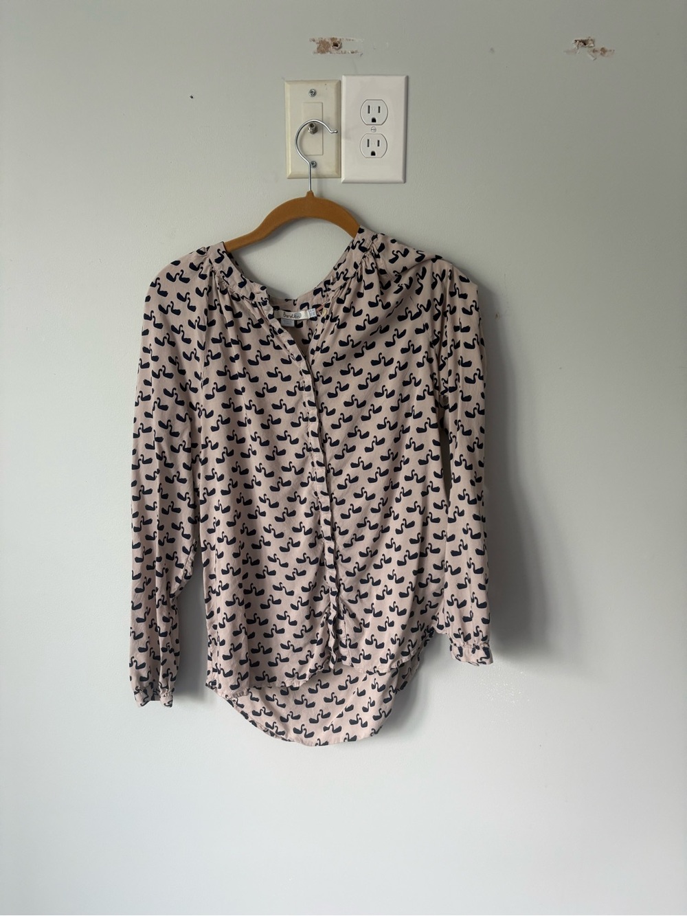 Boden Pink Blouse with Navy Geese Print